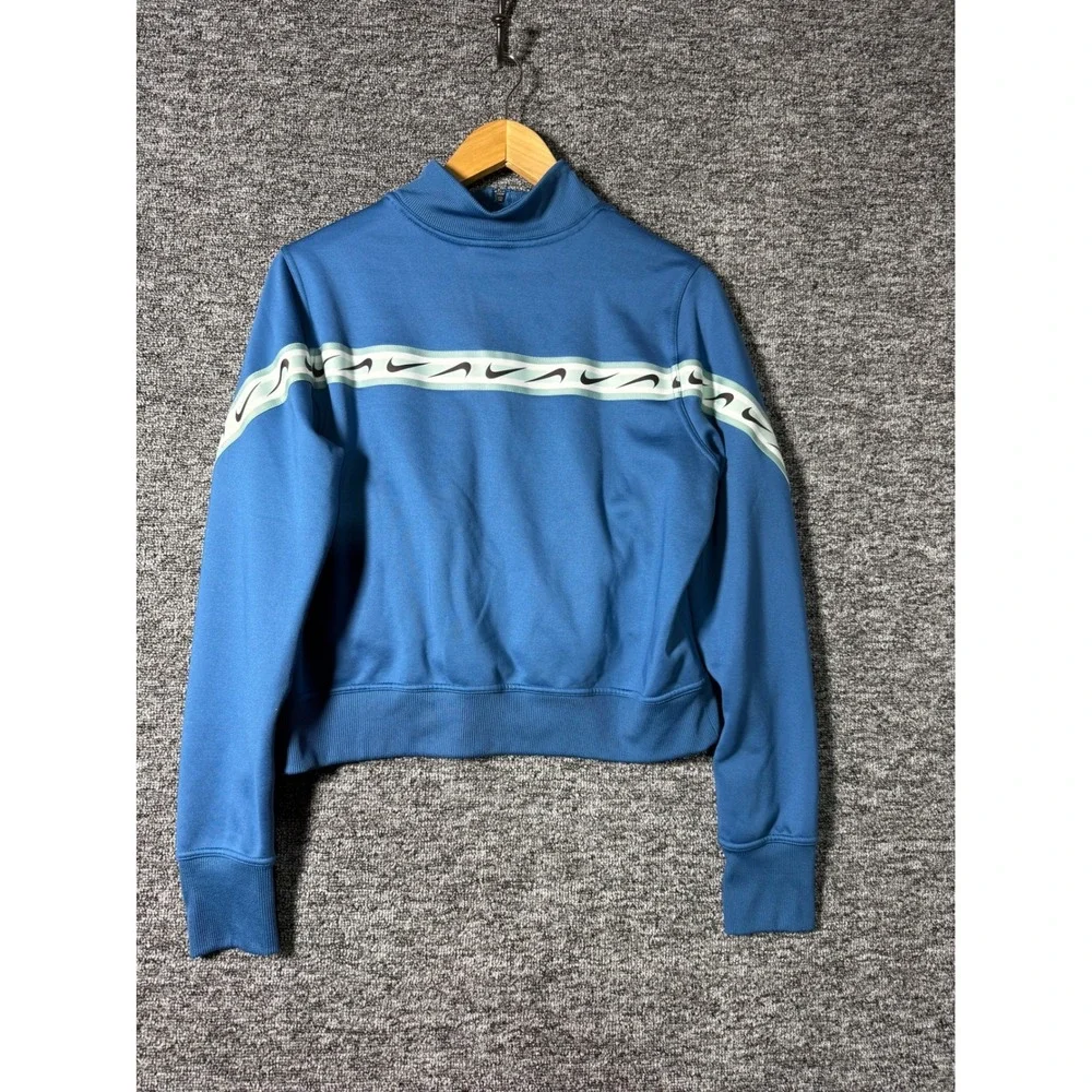 Nike Therma-FIT Womens Blue Cropped Quarter Zip Pullover Fleece Logo Tape Medium - Picture 2 of 11